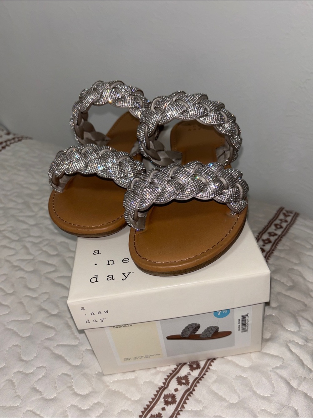 a new day Silver Braided Slide Sandals